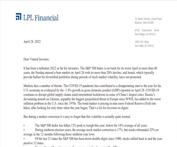 Client Letter | An Attractive Entry Point | April 28, 2022
